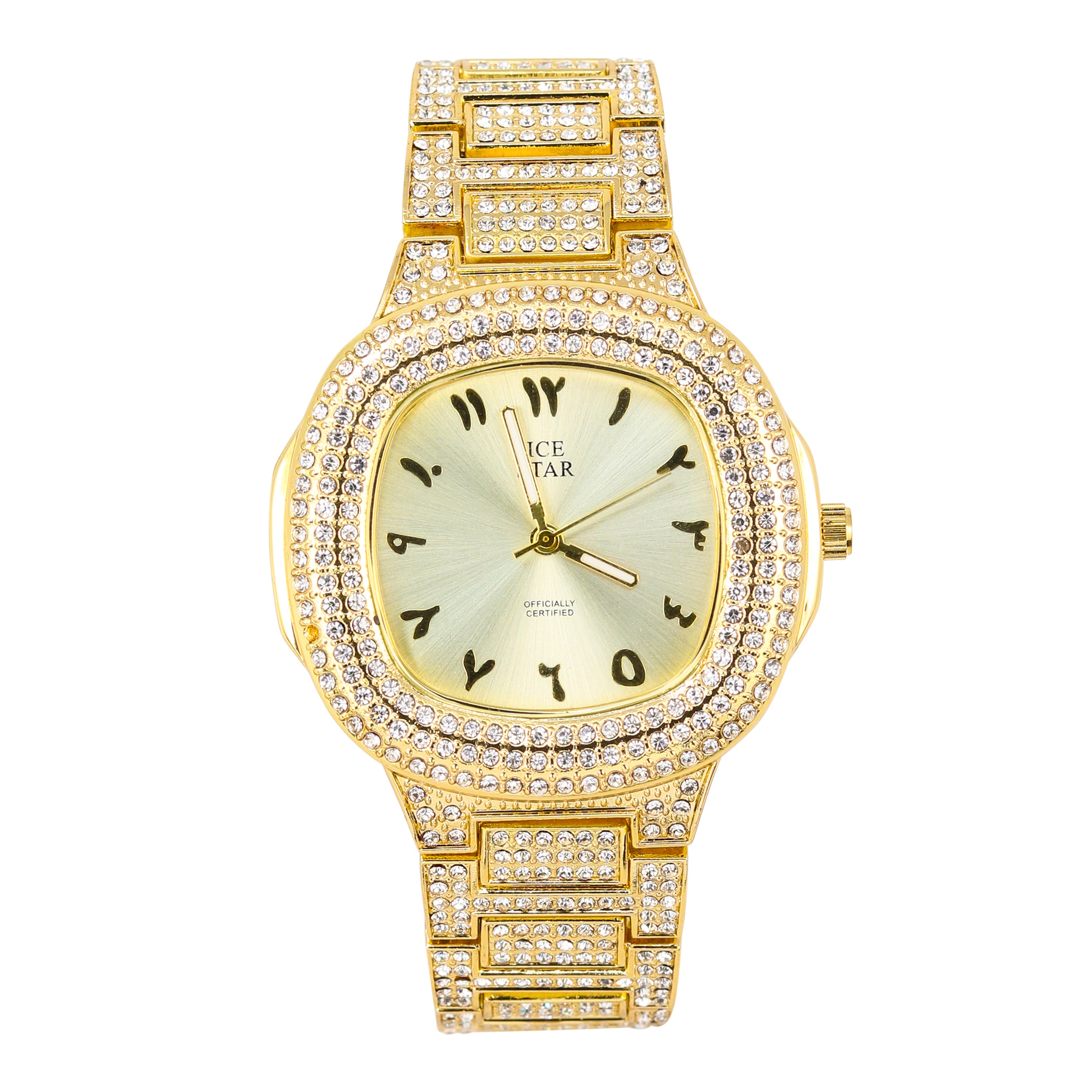 Women's Square Iced Out Watch 43mm Gold - Arabic Dial
