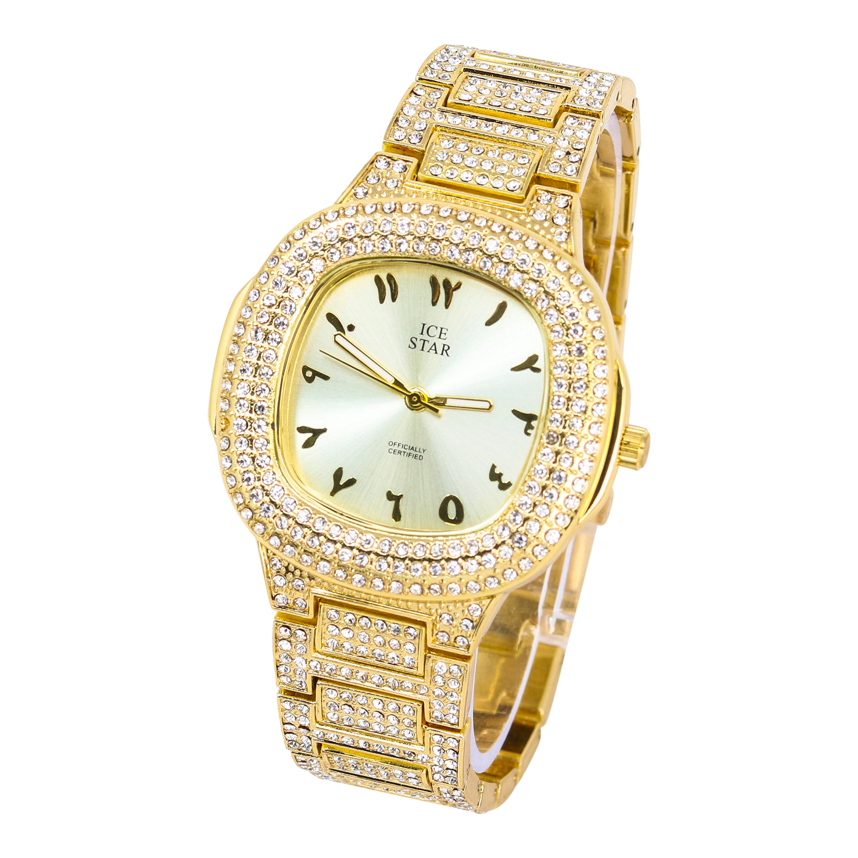 Women's Square Iced Out Watch 43mm Gold - Arabic Dial