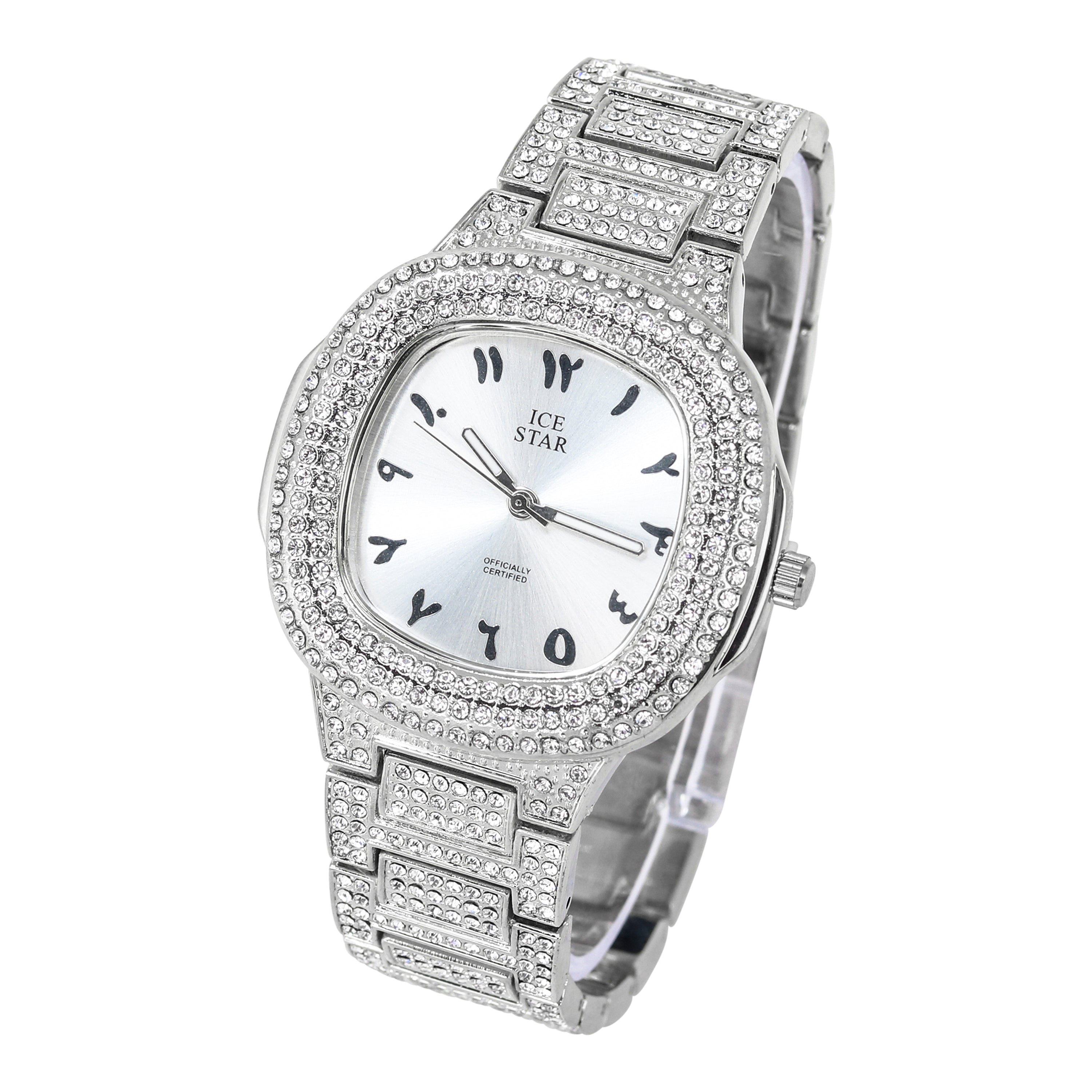 Women's Square Iced Out Watch 43mm Silver - Arabic Dial