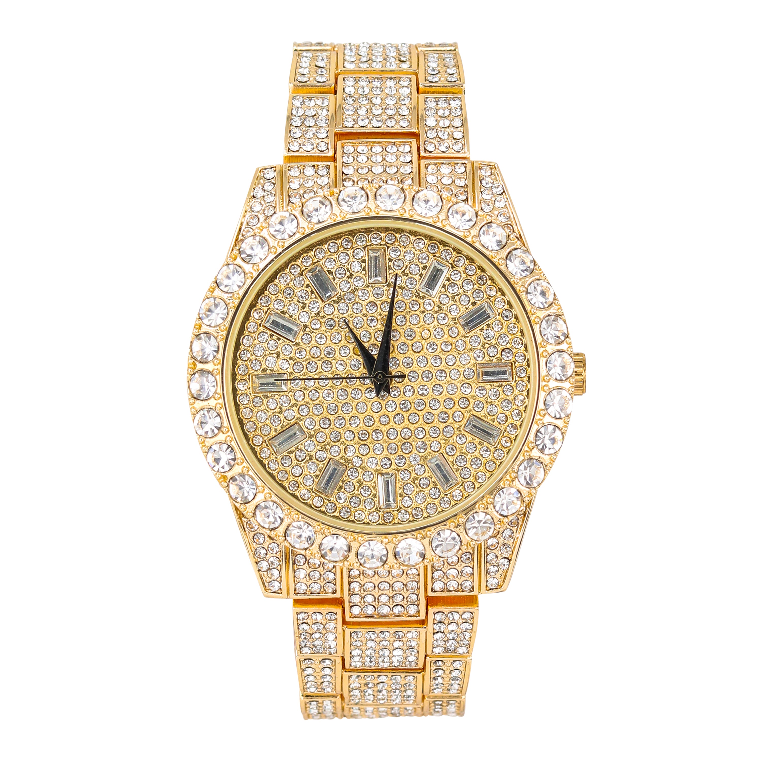 Men's Round Iced Out Watch 44mm Gold - Baguette Dial