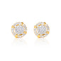 8mm halo moissanite cluster earrings in gold-plated sterling silver with round pavé diamonds.