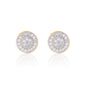 8mm moissanite cluster earrings in gold and pavé diamond circular design.