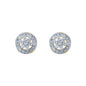 8mm sterling silver moissanite cluster earrings with round diamond halo and floral center.