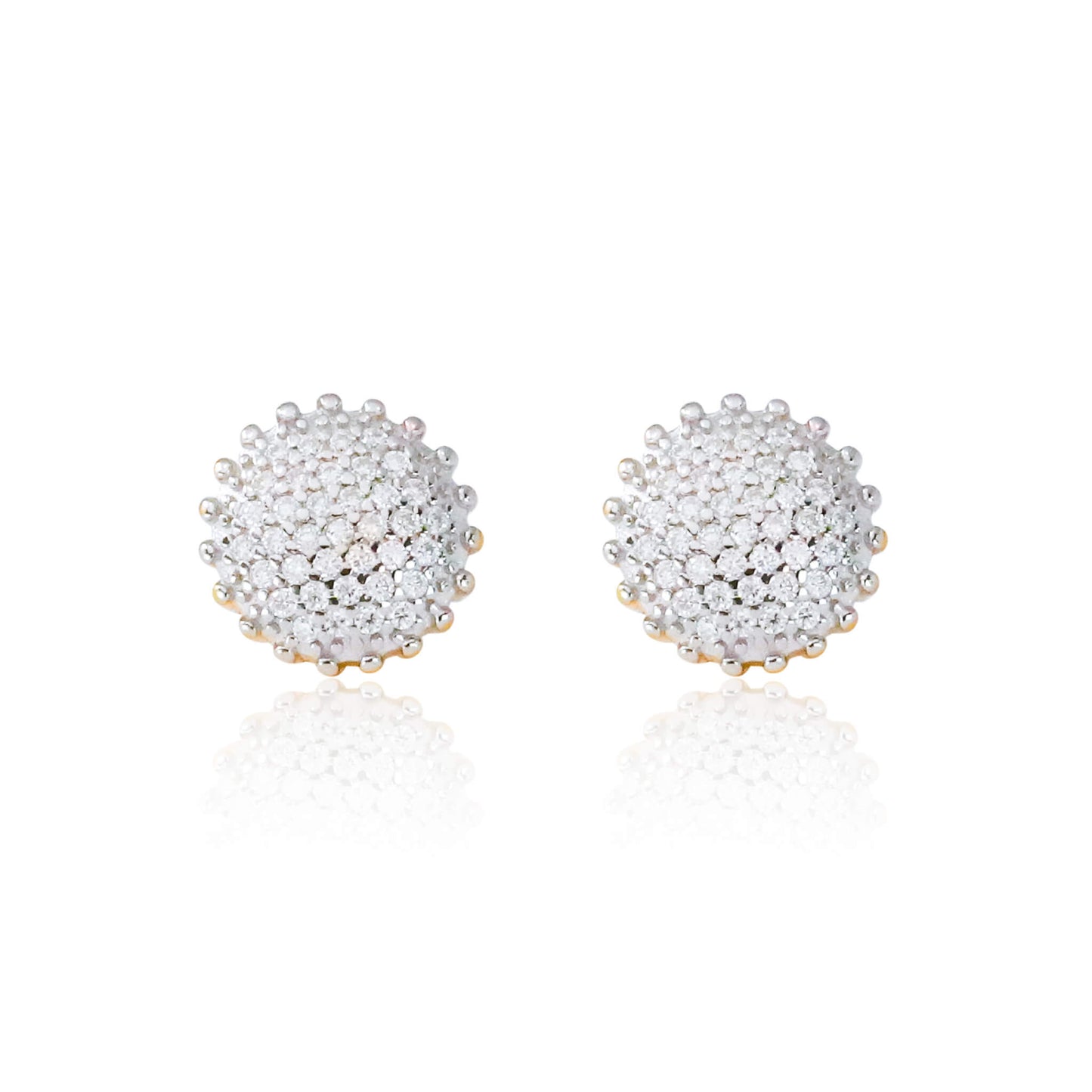 8mm round moissanite cluster earrings with 0.48ct diamonds in gold-plated sterling silver.