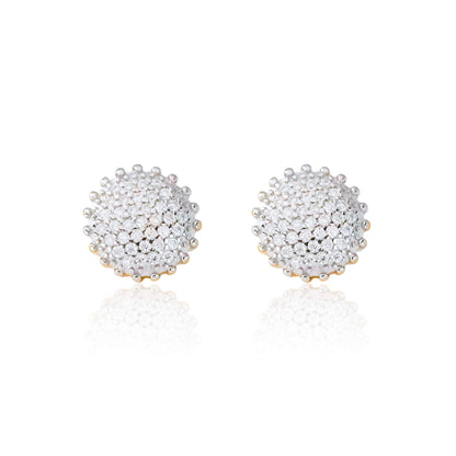 8mm round moissanite cluster earrings with 0.48ct diamonds in gold-plated sterling silver.