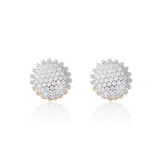 8mm round moissanite cluster earrings with 0.48ct diamonds in gold-plated sterling silver.