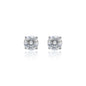 8mm round moissanite solitaire earrings in sterling silver with brilliant 3.2ct stones on white background.