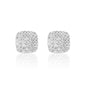 8mm square moissanite cluster earrings with triple halo diamonds in sterling silver, elegant stud design.
