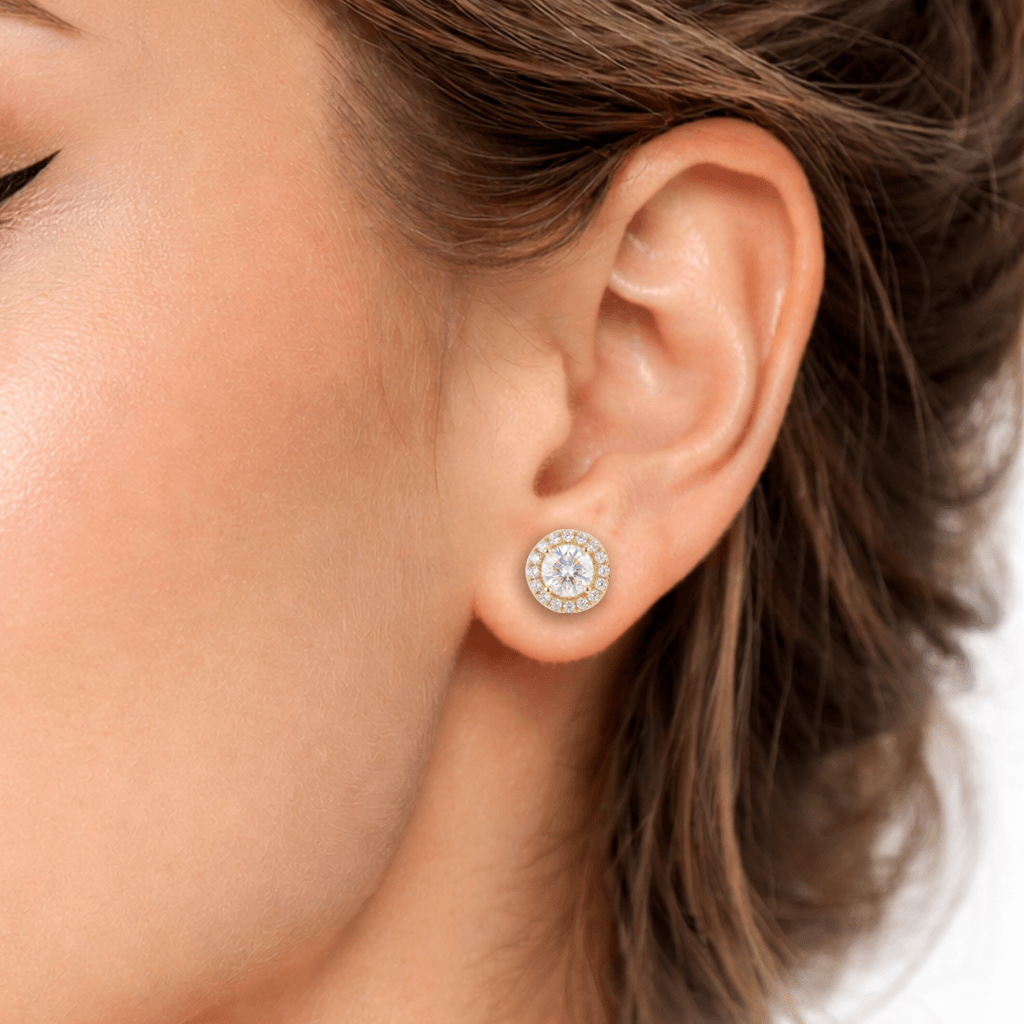 7mm Round Moissanite Cluster Earrings, 0.82ct Diamond Studs in White Gold