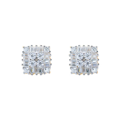 7mm square moissanite cluster earrings with radiant 0.71ct diamond arrangement.