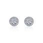 8mm round moissanite cluster earrings with bright diamond halo and floral center pattern.