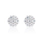 Bright 8mm floral moissanite cluster earrings in sterling silver with round-cut stones.