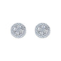 Silver round Moissanite cluster earrings featuring baguette diamonds and pavé halo design.