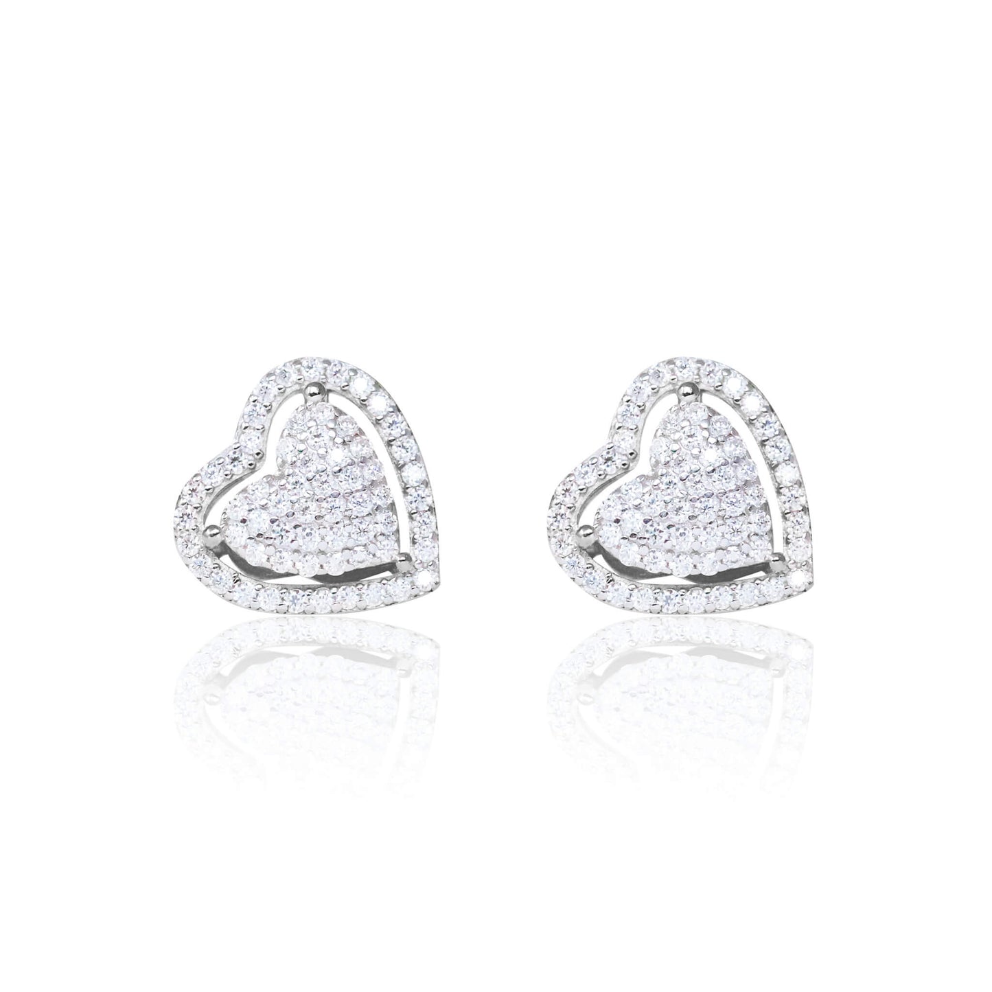 12mm sterling silver heart moissanite cluster earrings with sparkling pavé diamond accents.