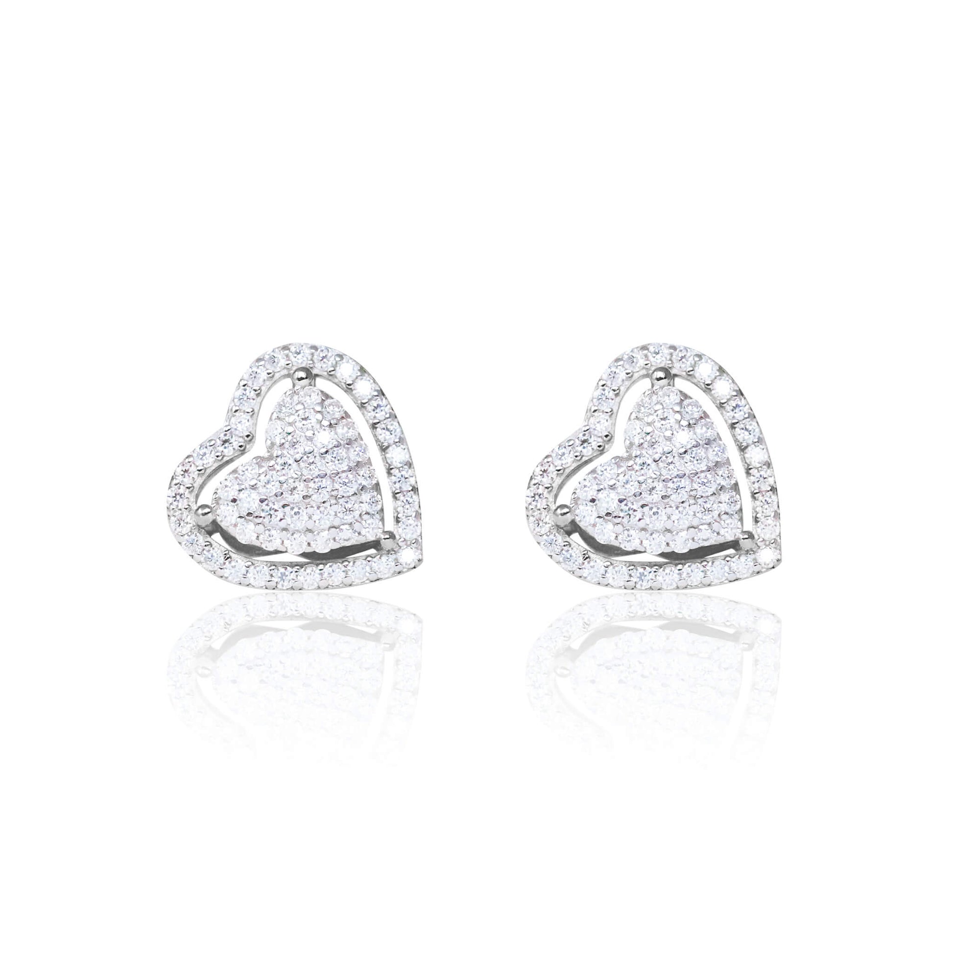12mm sterling silver heart moissanite cluster earrings with sparkling pavé diamond accents.