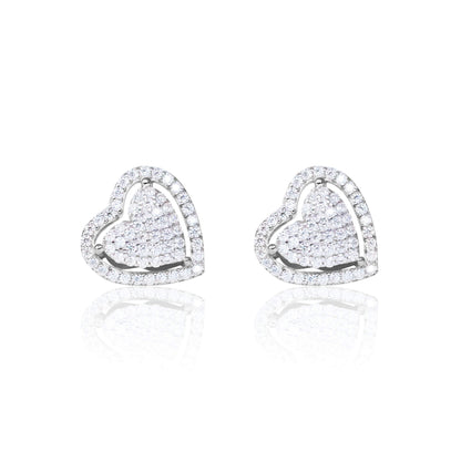 12mm sterling silver heart moissanite cluster earrings with sparkling pavé diamond accents.