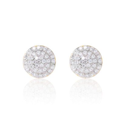 8mm gold moissanite cluster earrings with multi-row pavé diamonds in round shape.