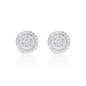 8mm sterling silver moissanite cluster earrings featuring bright pavé diamonds and double halo.