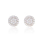 8mm moissanite and 0.48ct diamond cluster earrings in polished sterling silver halo setting.