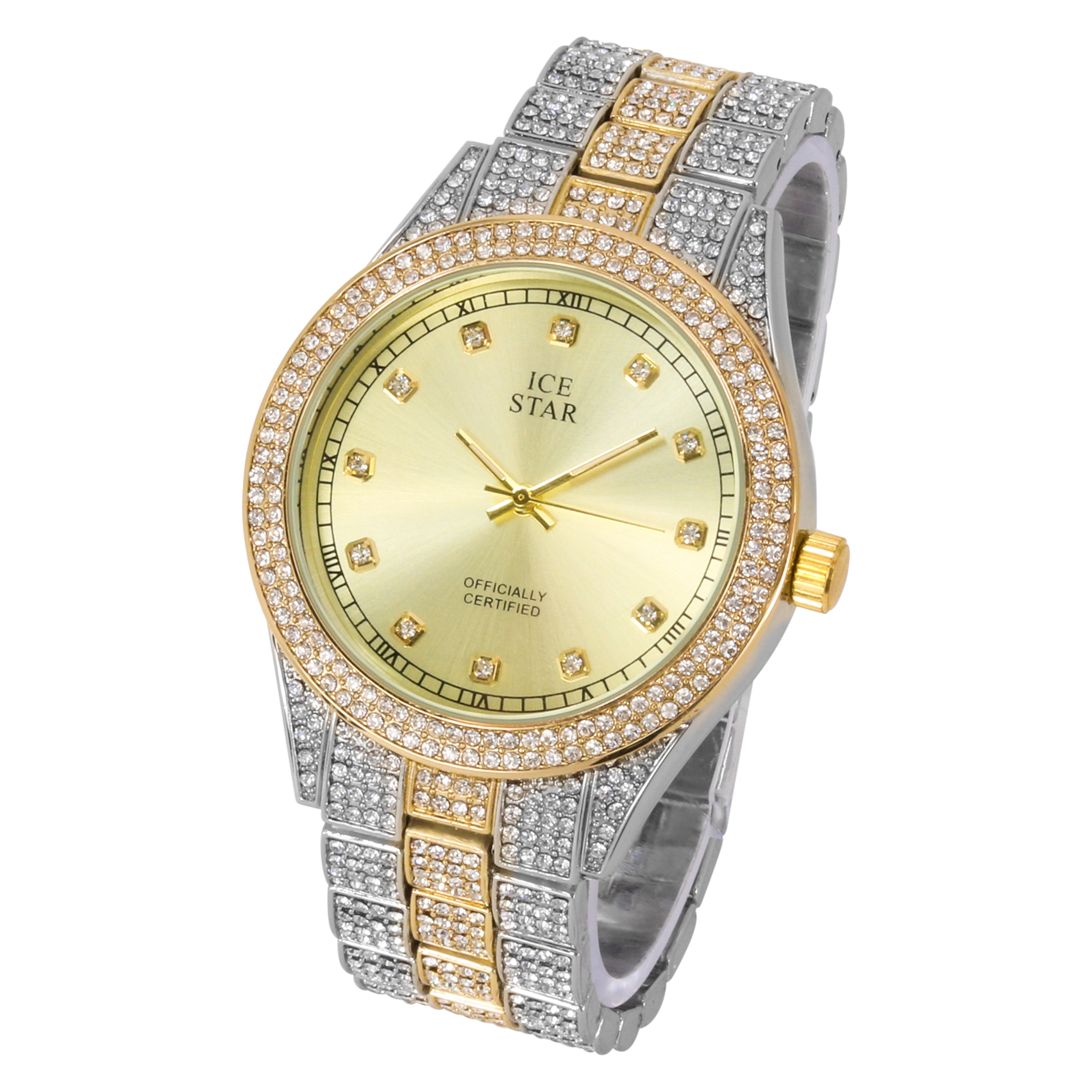 Men's Round Iced Out Watch 43mm Two-Tone