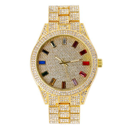 Urban Iced-Out Rainbow Dial 44mm Metal Band Watch - 9120D-MB