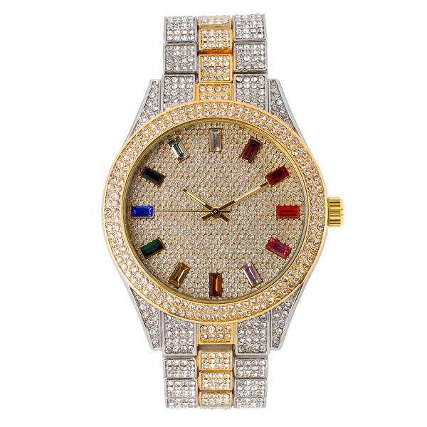 Urban Iced-Out Rainbow Dial 44mm Metal Band Watch - 9120D-MB