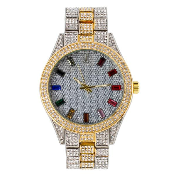 Urban Iced-Out Rainbow Dial 44mm Metal Band Watch - 9120D-MB