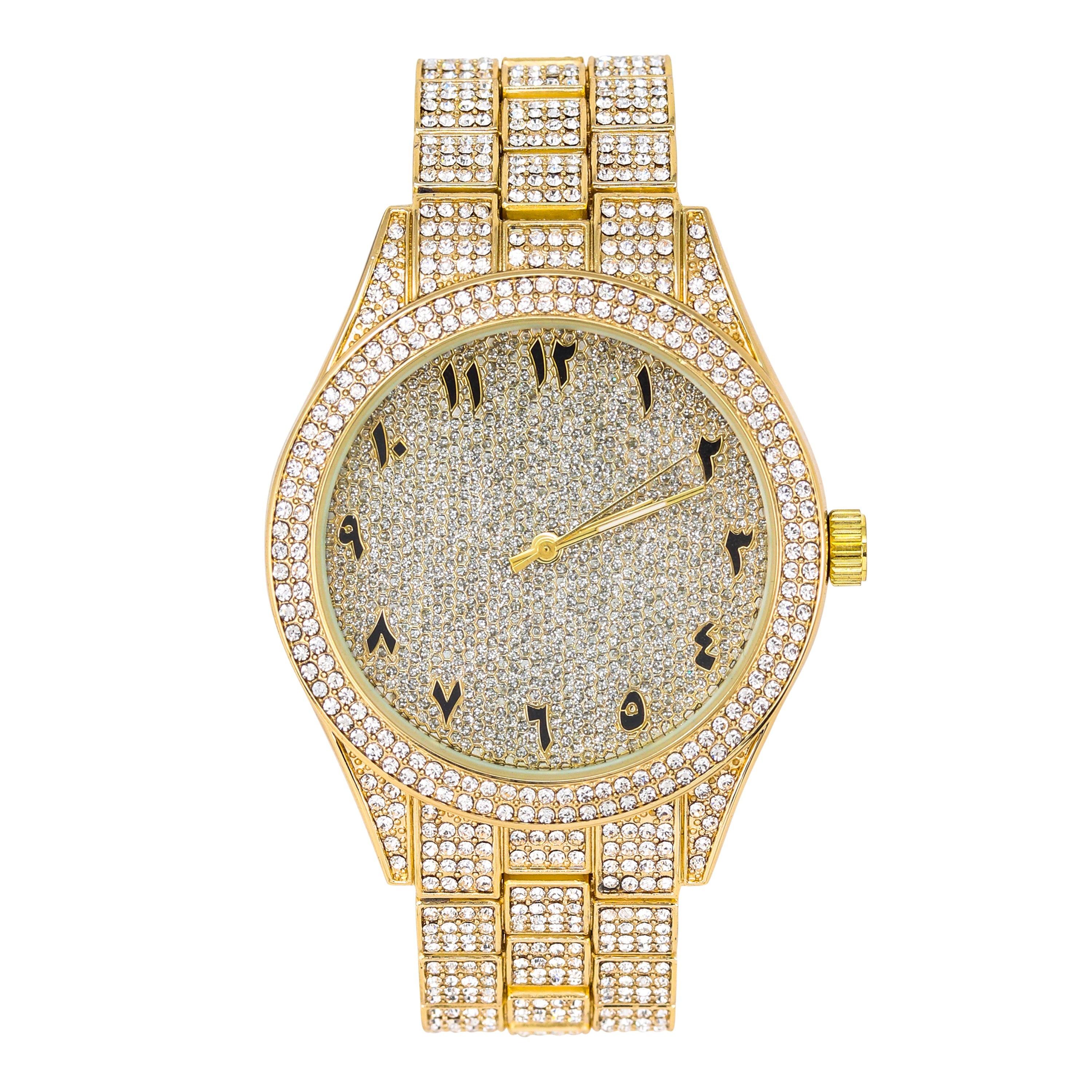 Men's Round Iced Out Watch 43mm Gold - Arab Dial