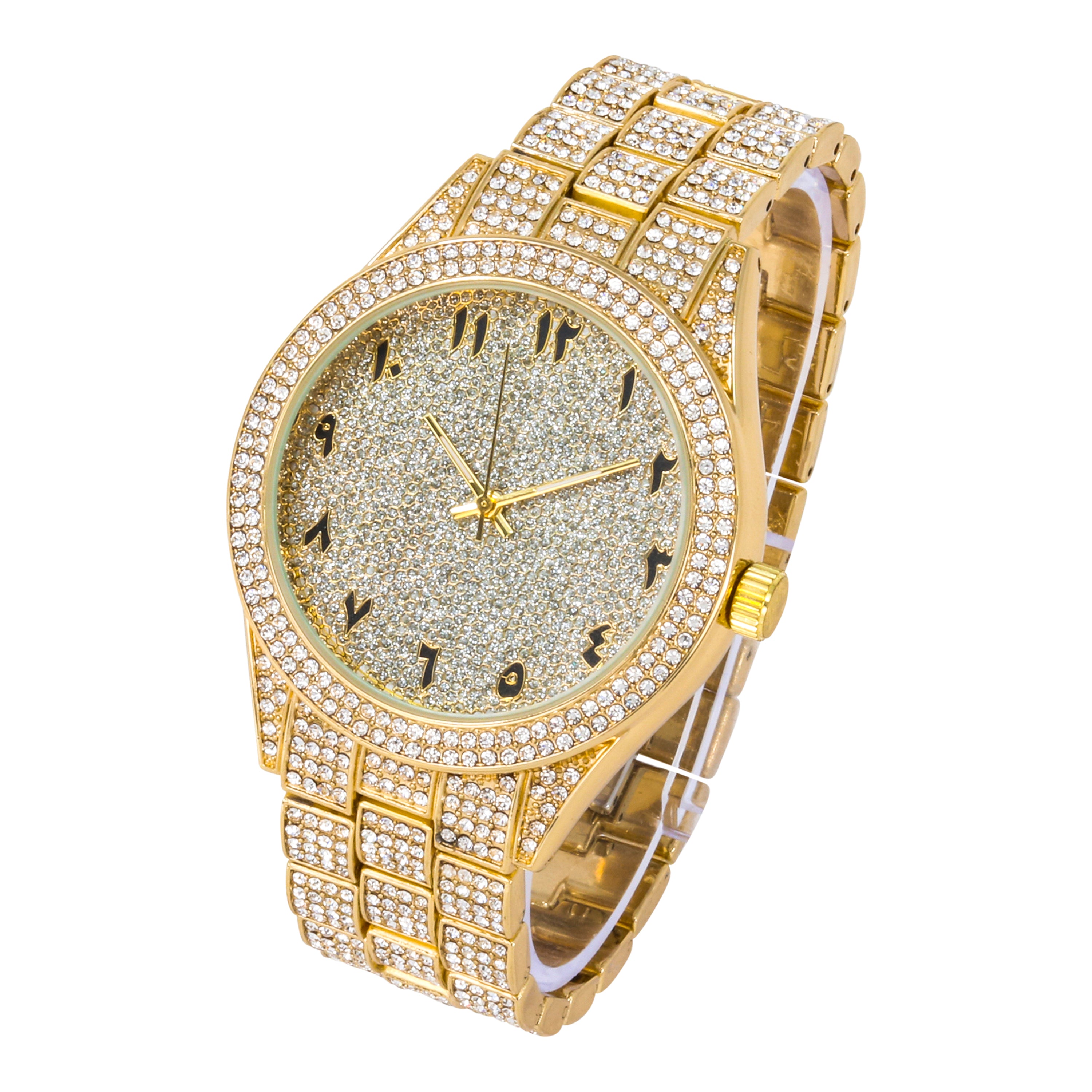 Men's Round Iced Out Watch 43mm Gold - Arab Dial