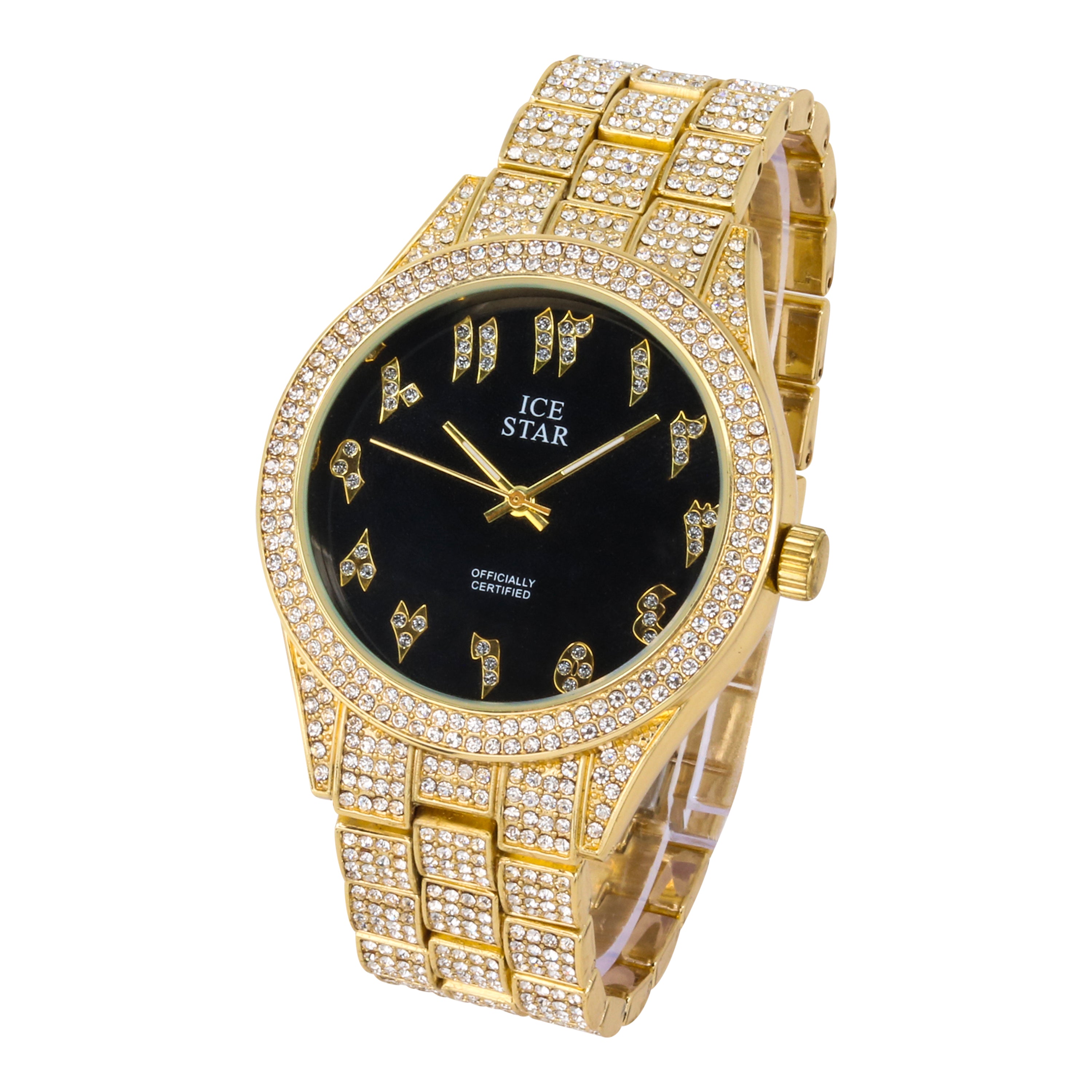 Men's Round Iced Out Watch 43mm Gold - Arabic Dial