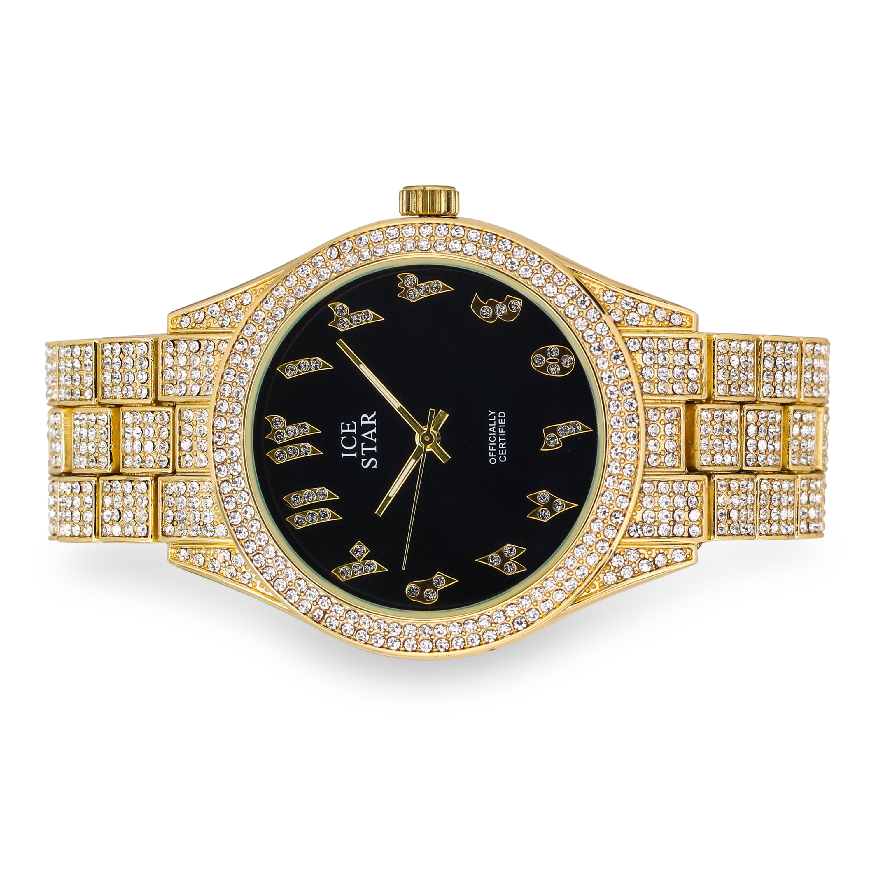 Men's Round Iced Out Watch 43mm Gold - Arabic Dial