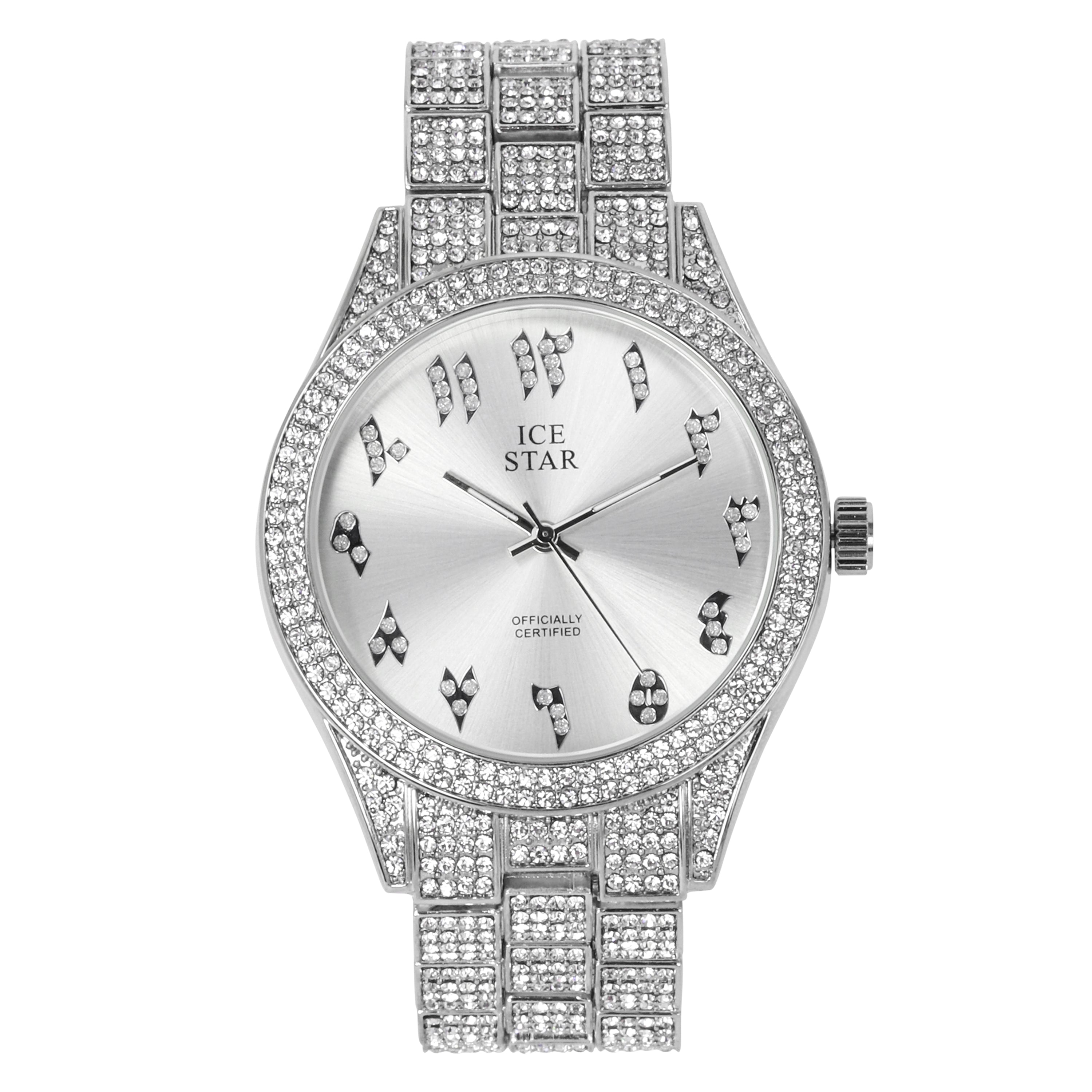 Men's Round Iced Out Watch 43mm Silver - Arabic Dial