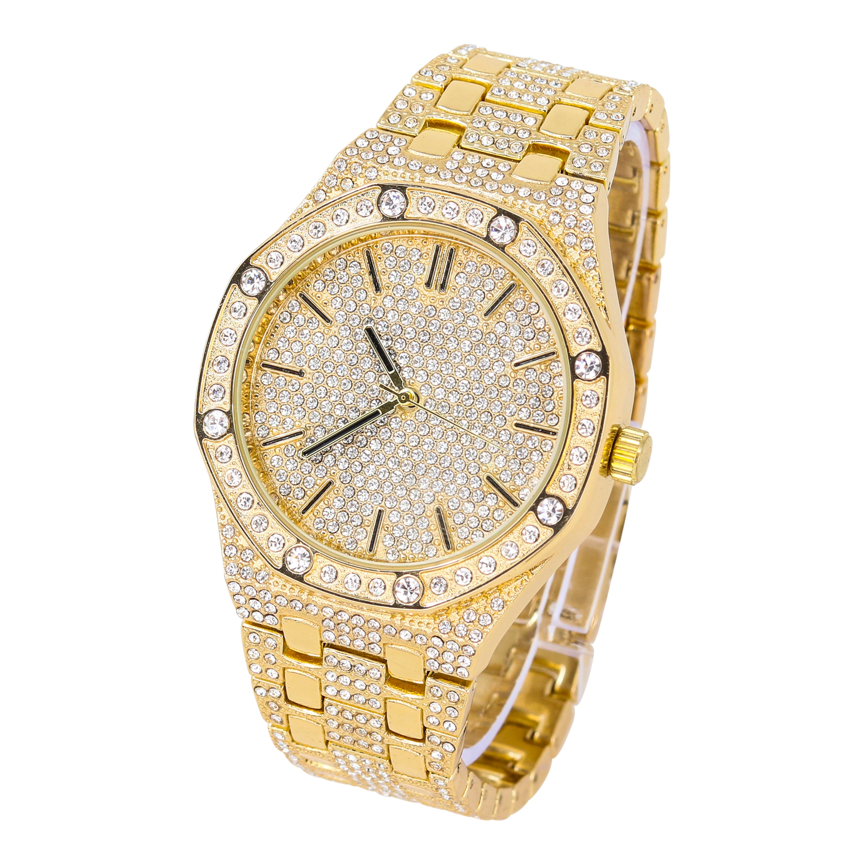 Men's Octagon Dial Watch 46mm Gold - *Fully Iced Band*