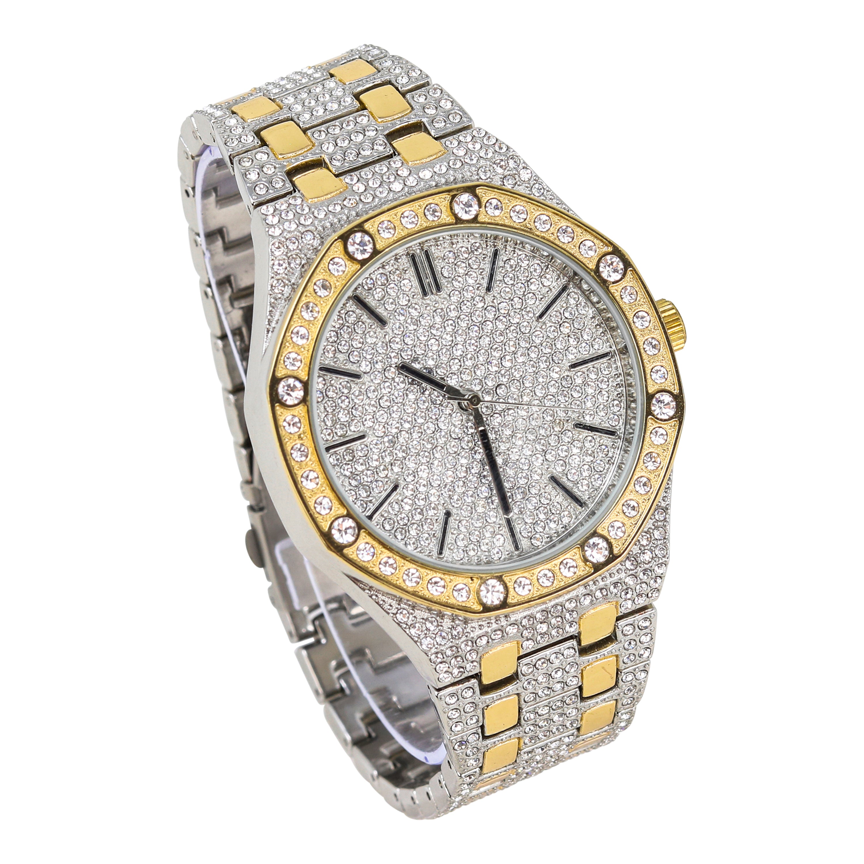 Men's Octagon Dial Watch 46mm Two-Tone - *Fully Iced Band*
