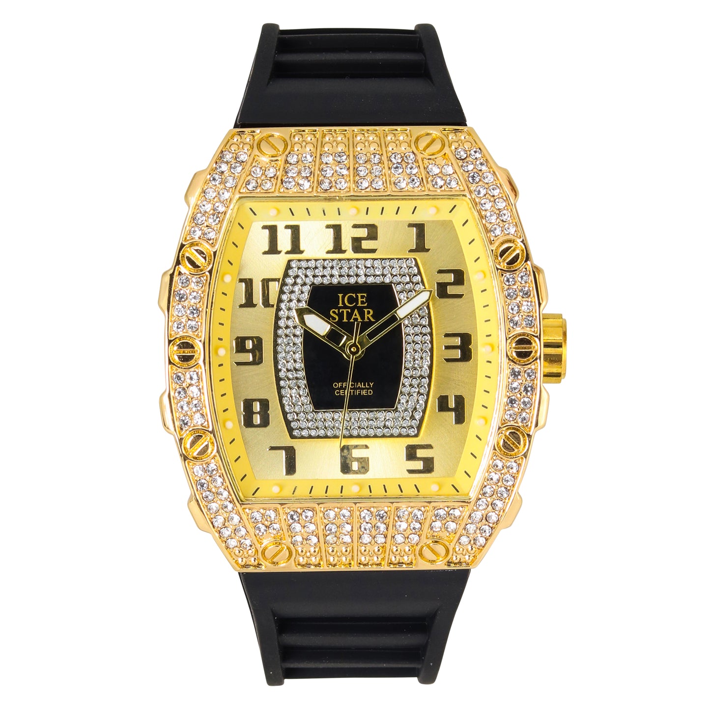 Iced Out 42.5mm Tonneau Watch - 9184-SB