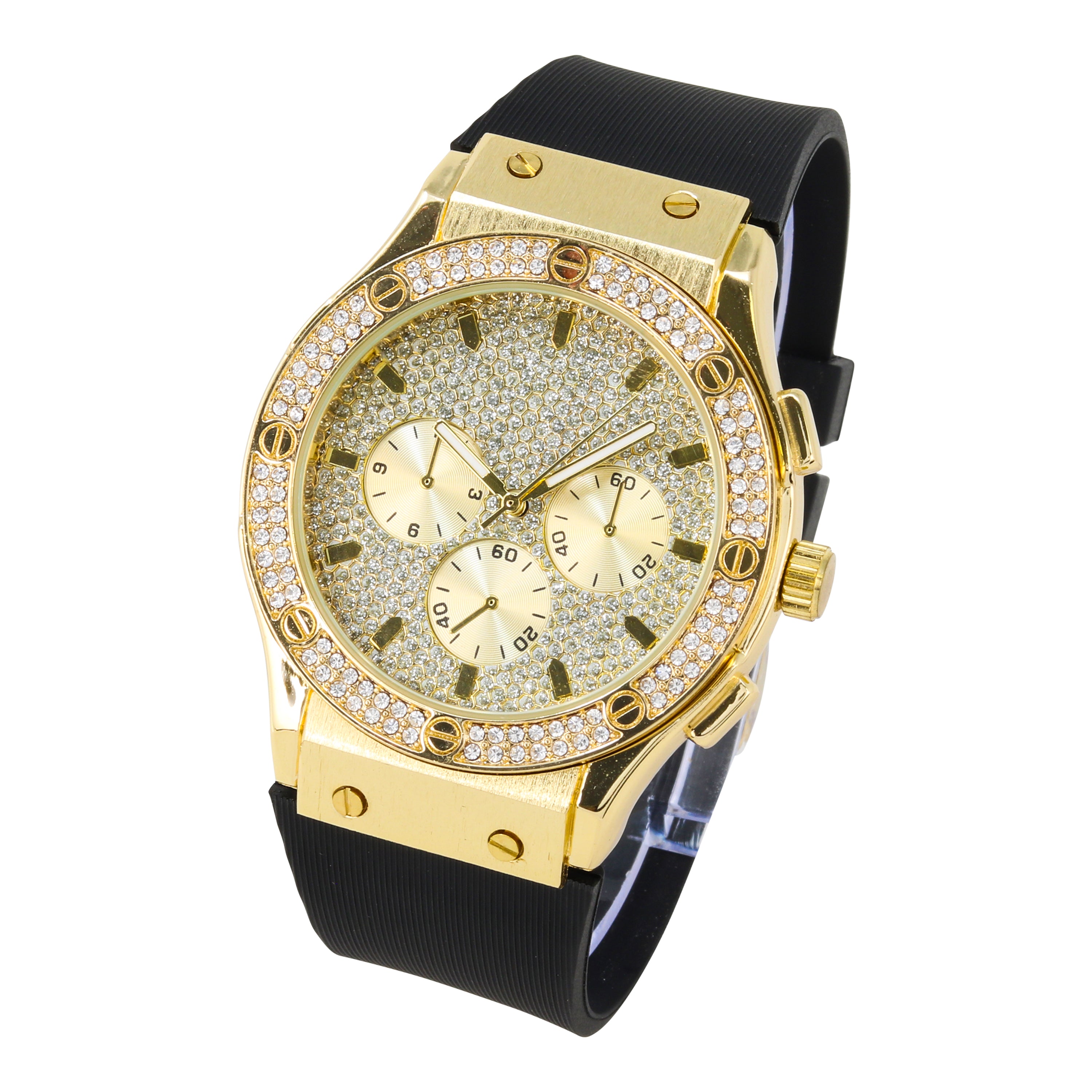 Men's Round Silicone Band Watch 45mm Gold