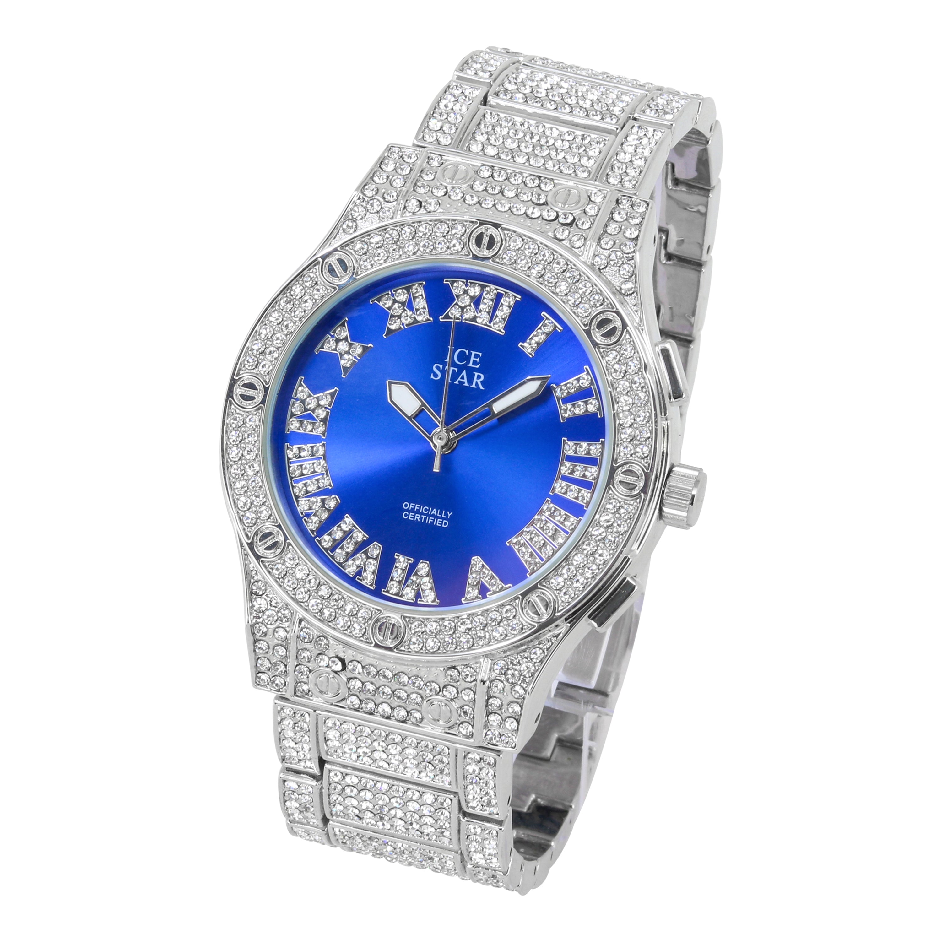Men's Round Iced Out Watch 42mm Silver - Roman Dial