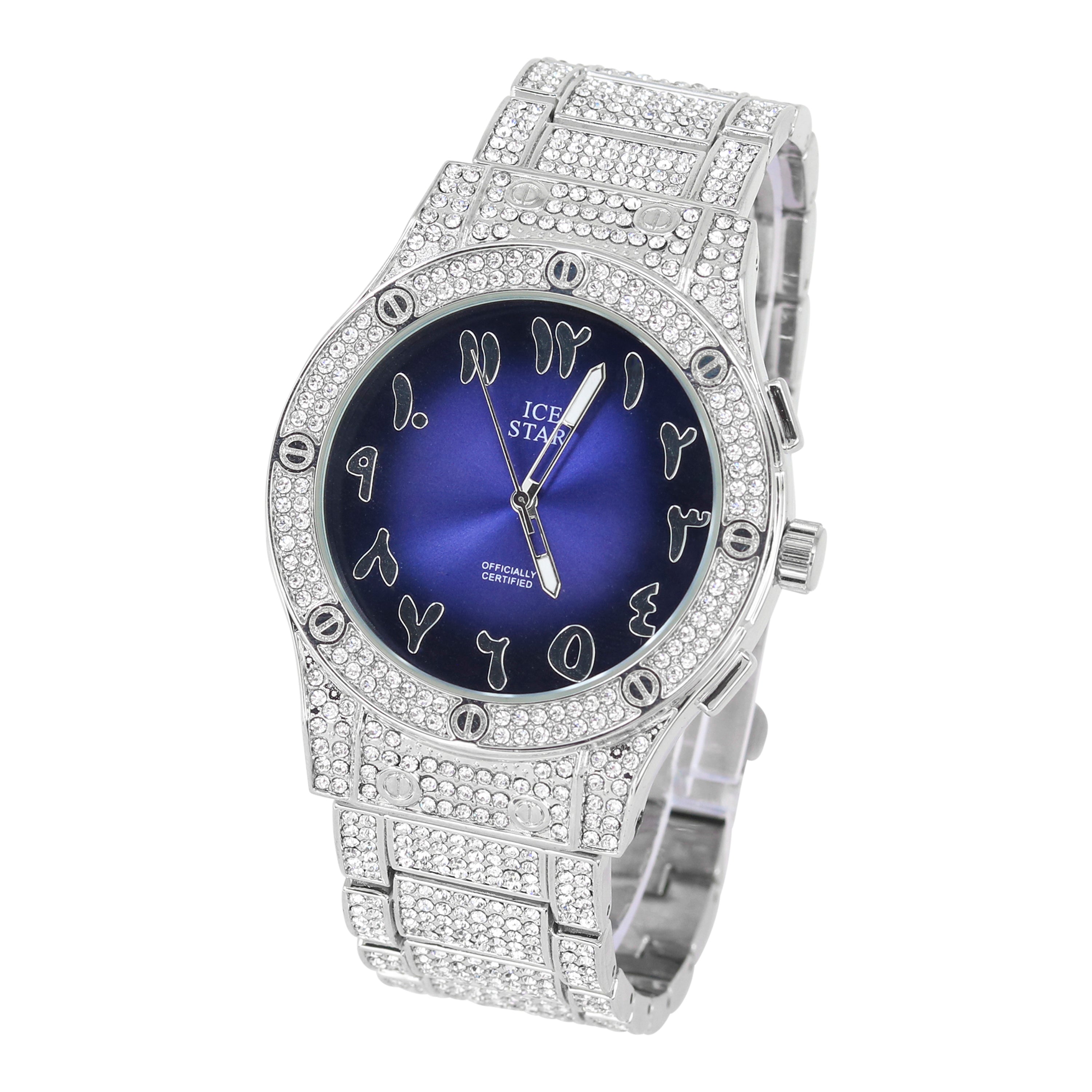 Men's Round Iced Out Watch 42mm Silver- Arab Dial