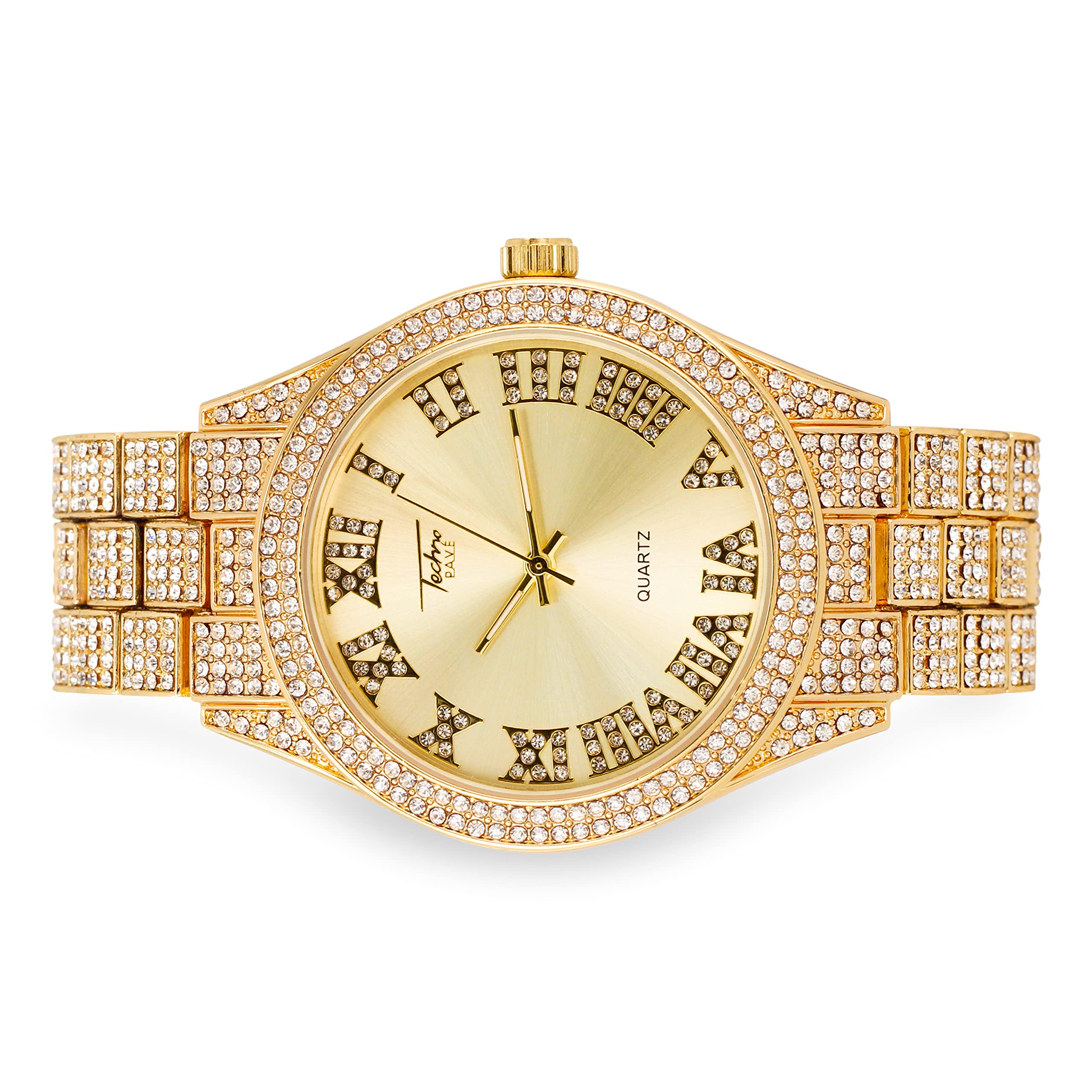 Women's Round Iced Out Watch 42mm Gold - Roman Dial