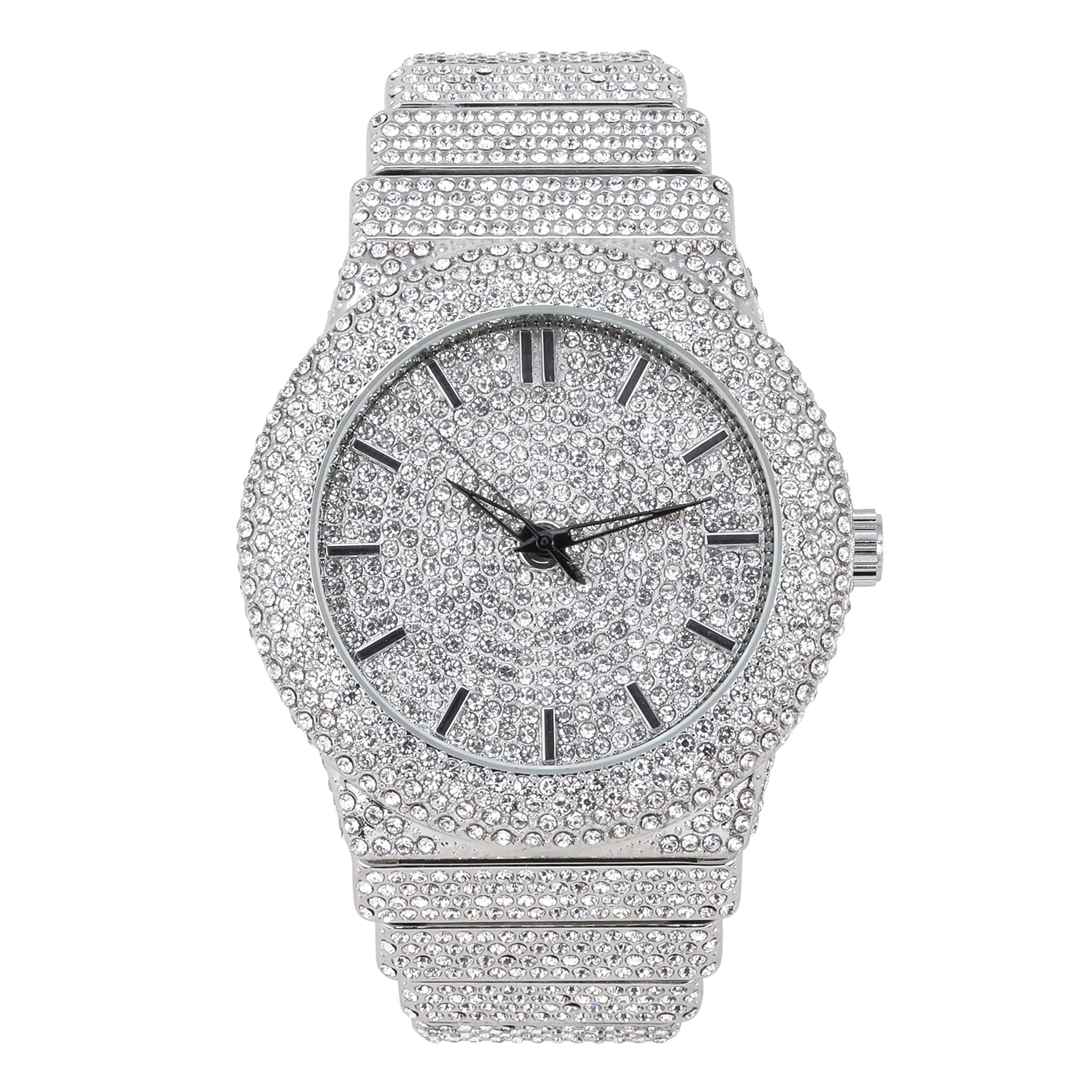 Men's Round Chandelier Watch 46mm Silver- Fully Iced Band