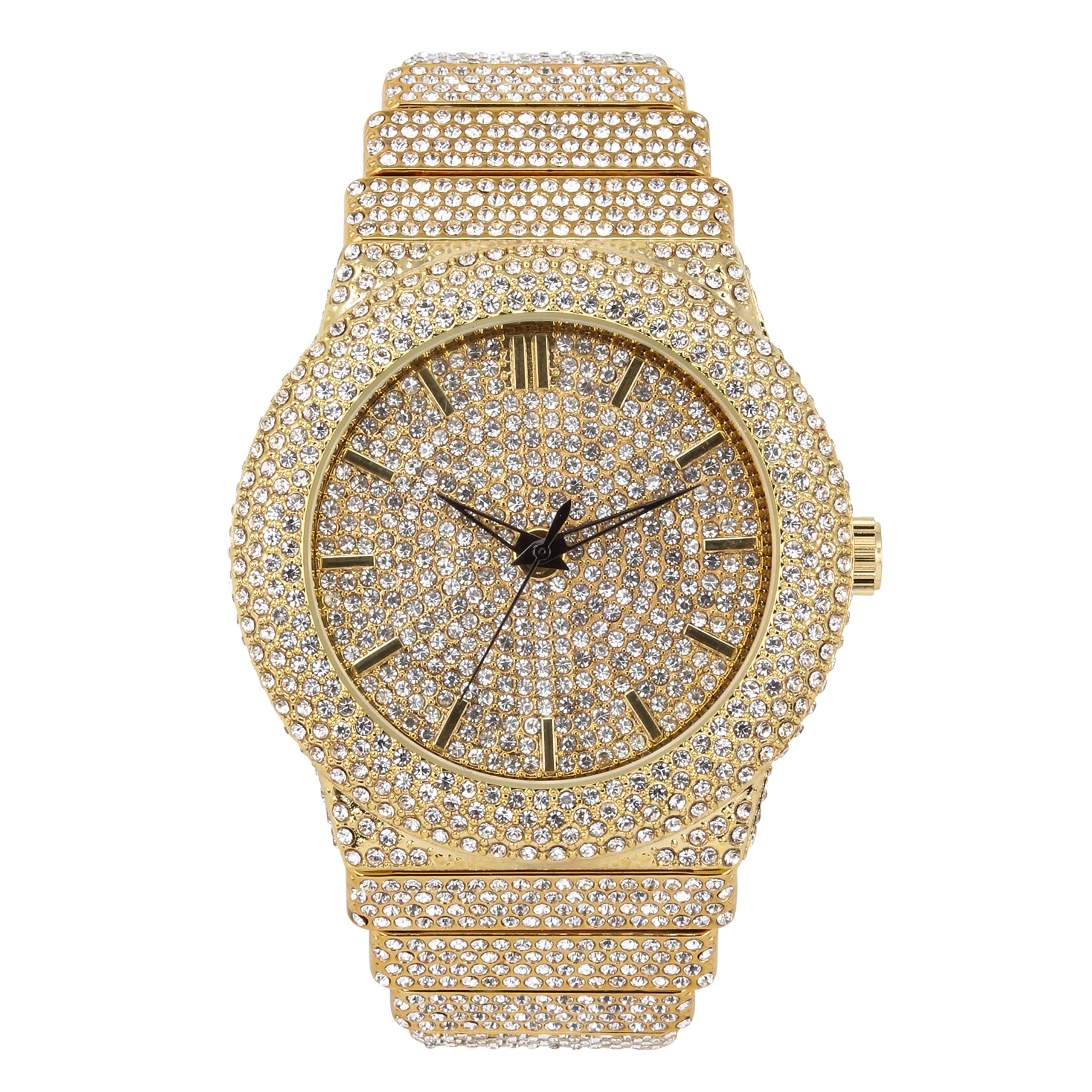 Men's Round Chandelier Watch 46mm Gold - "Fully Iced Band"
