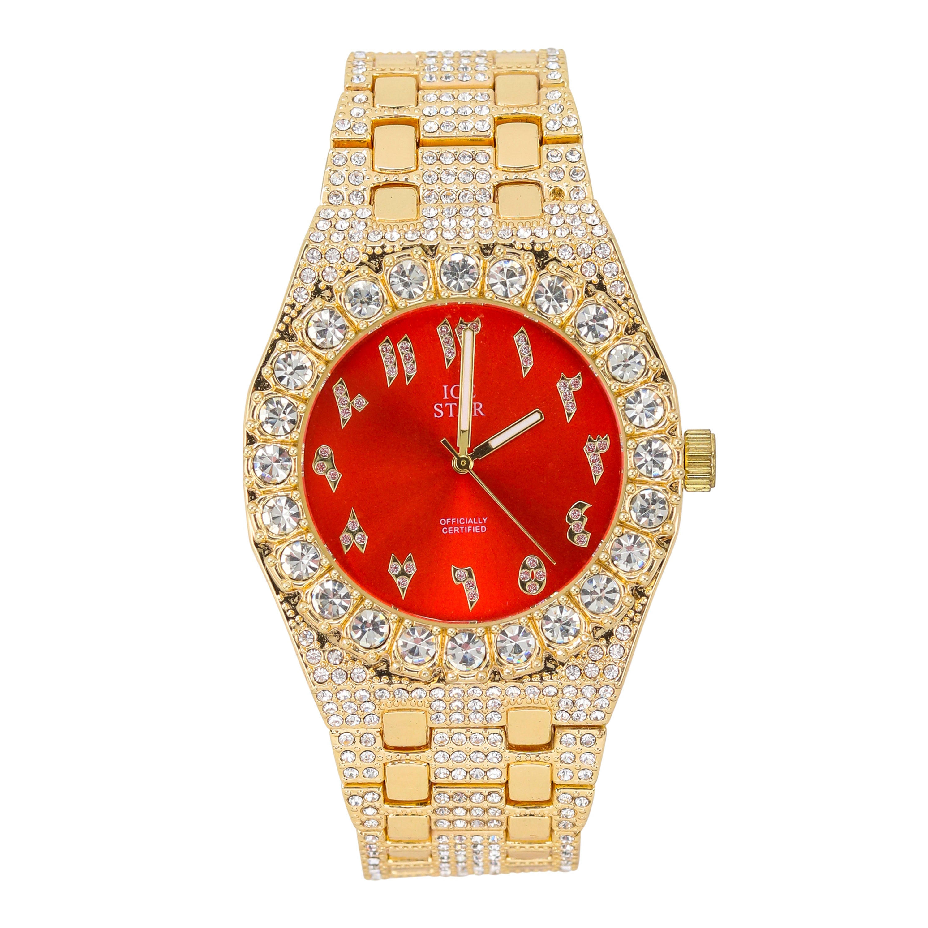 Men's Round Iced Out Watch 41mm Gold - Arab Dial