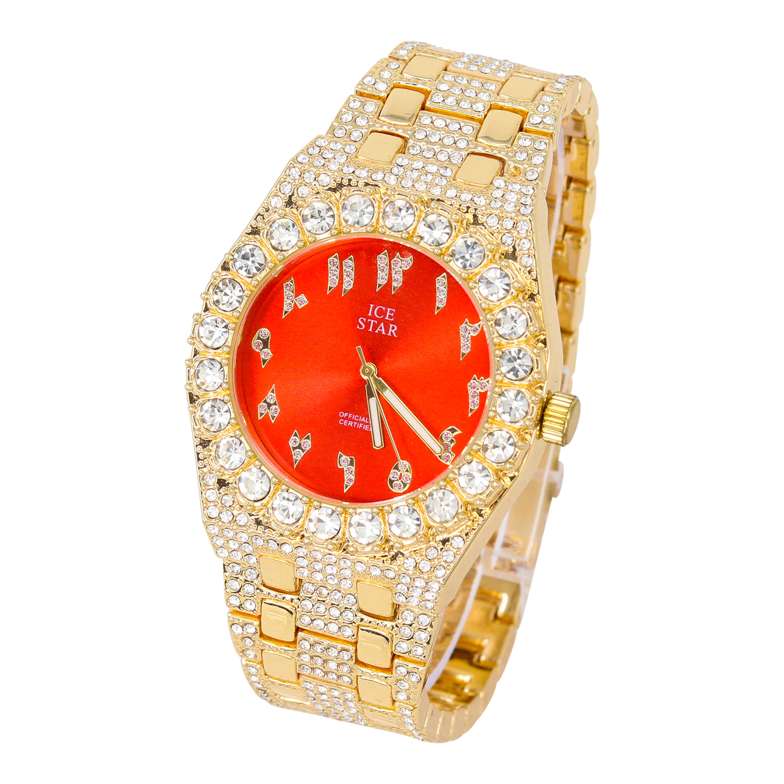 Men's Round Iced Out Watch 41mm Gold - Arab Dial