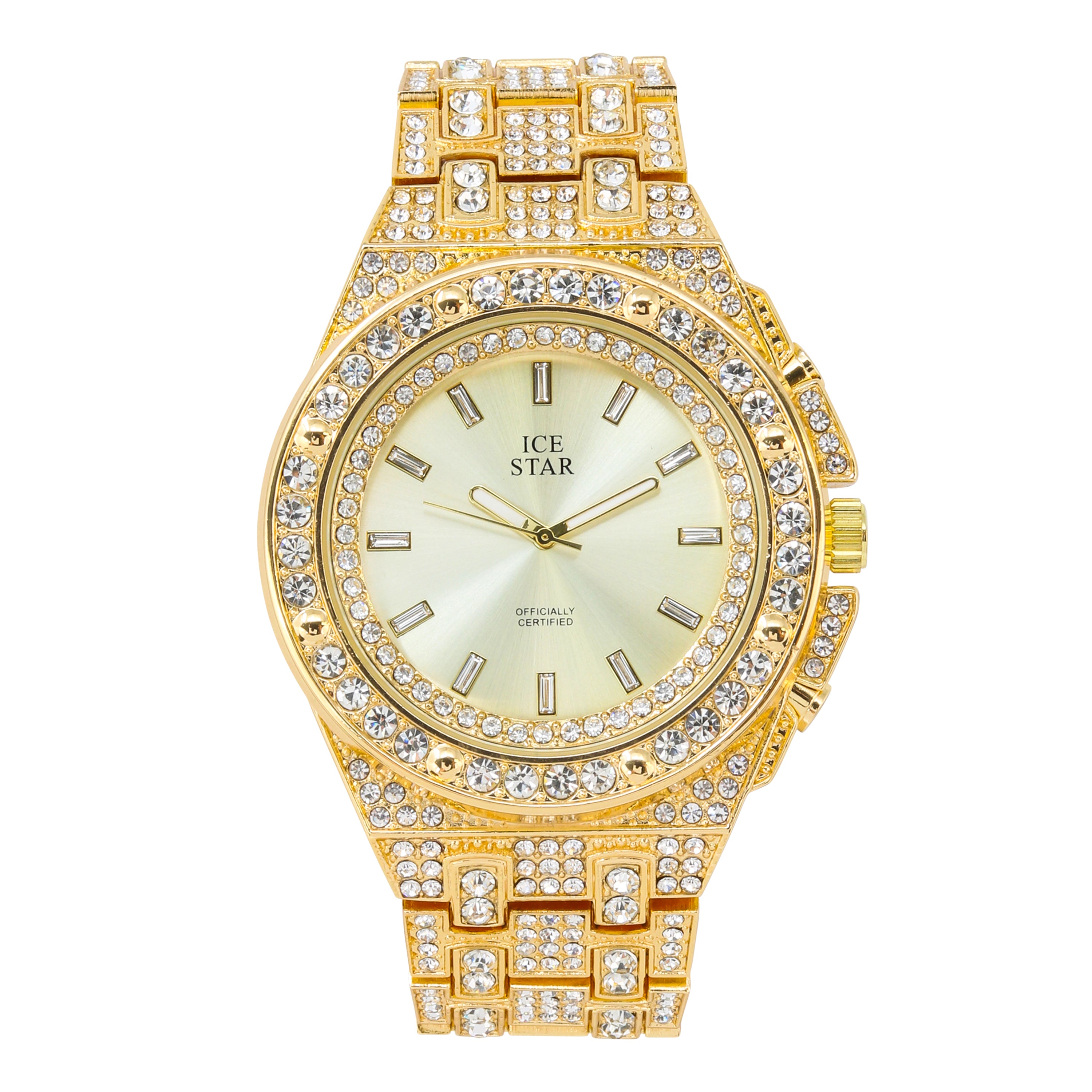 Men's Round Iced Out Watch 45mm Gold - Baguette Dial
