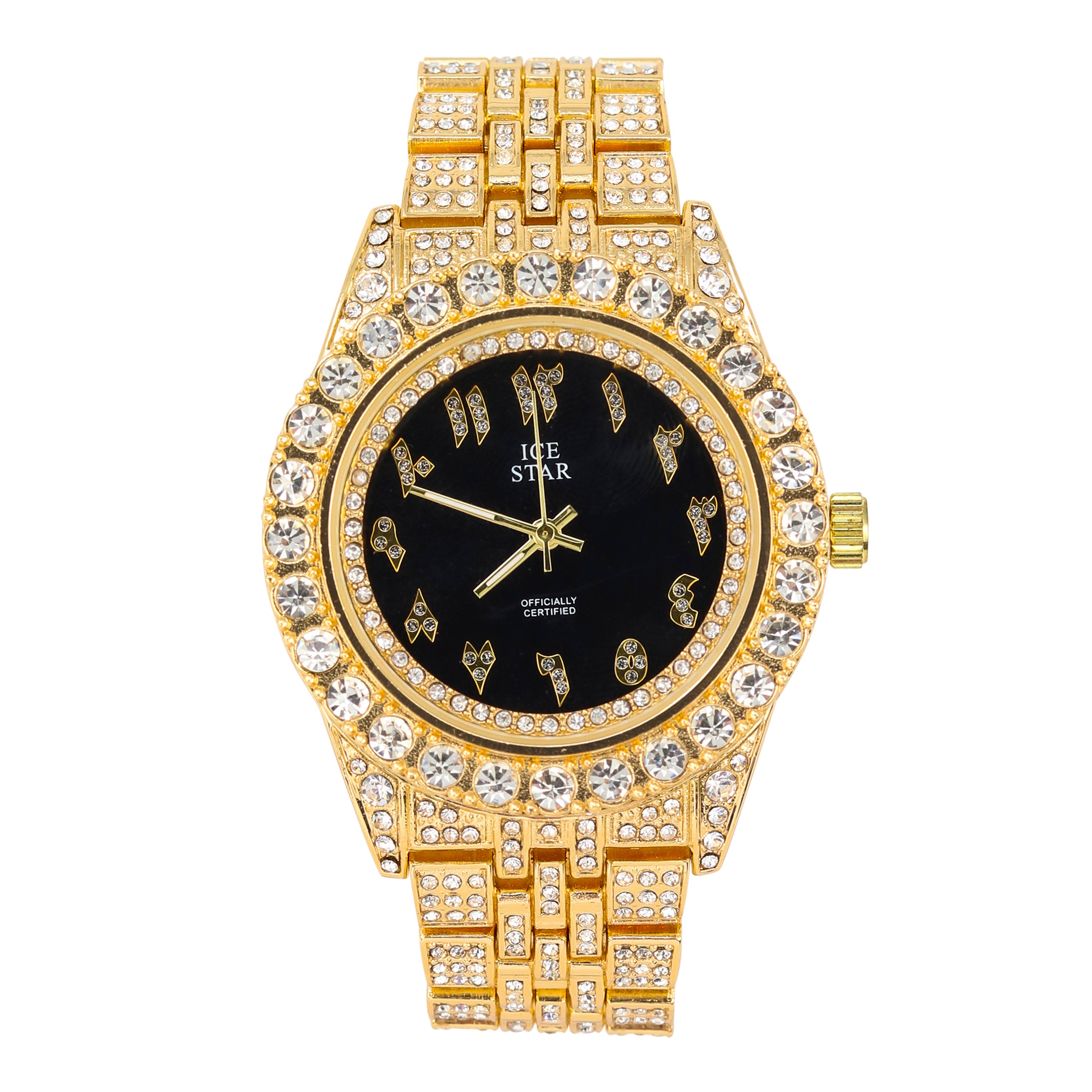 Men's Round Iced Out Watch 44mm Gold - Arab Dial