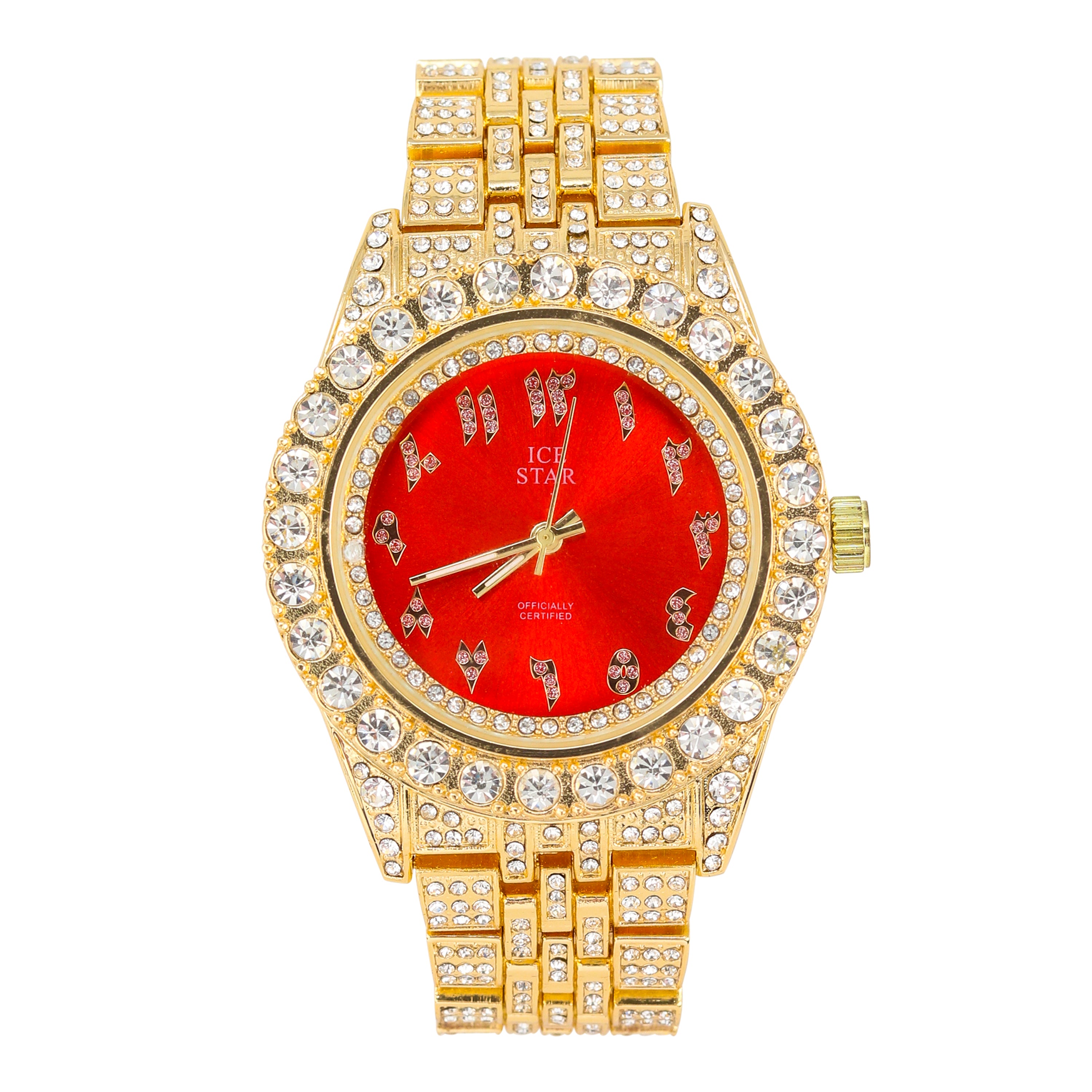 Men's Round Iced Out Watch 44mm Gold - Arab Dial