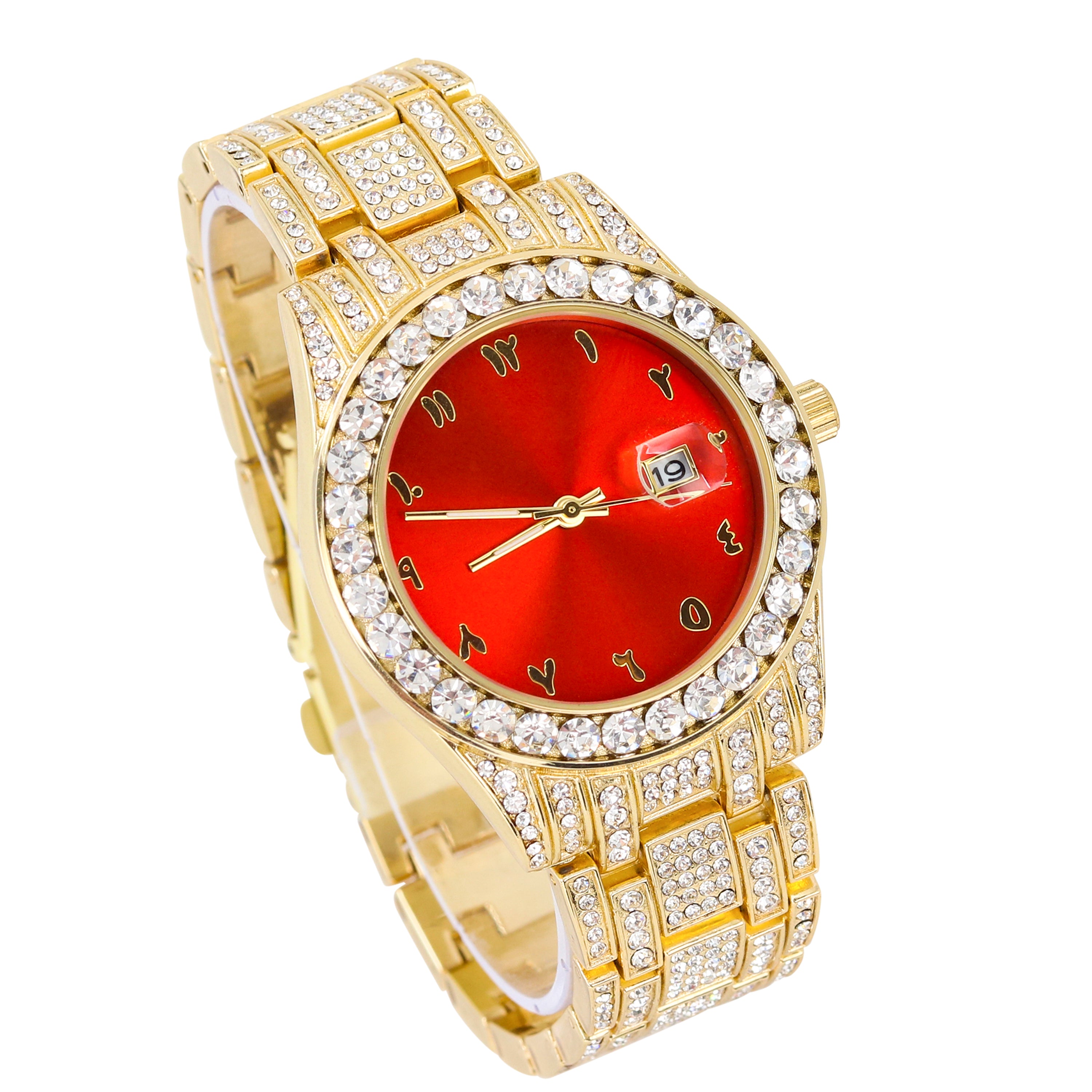 Men's Round Iced Out Watch 40mm Gold - Arab Dial