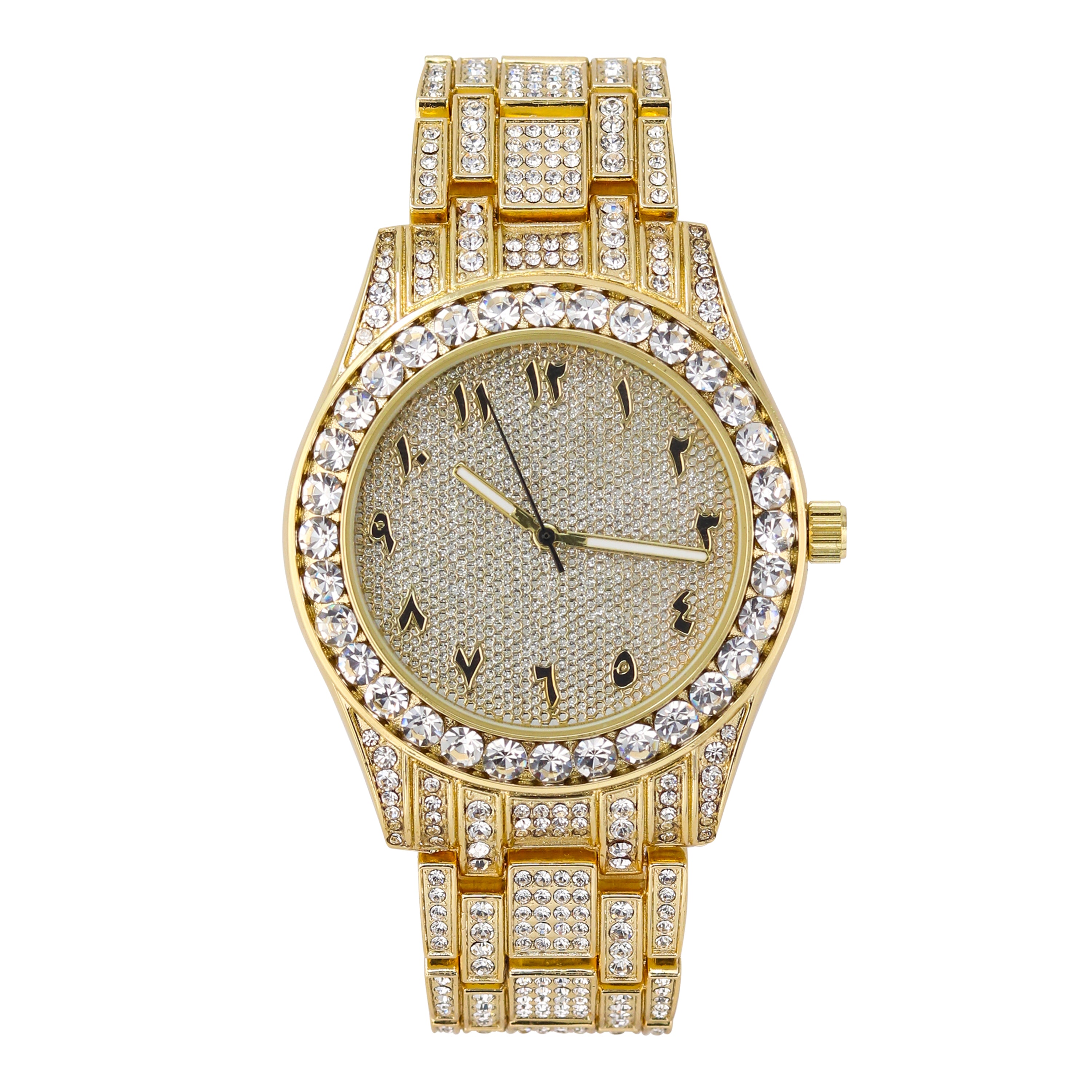 Men's Round Iced Out Watch 40mm Gold - Arab Dial
