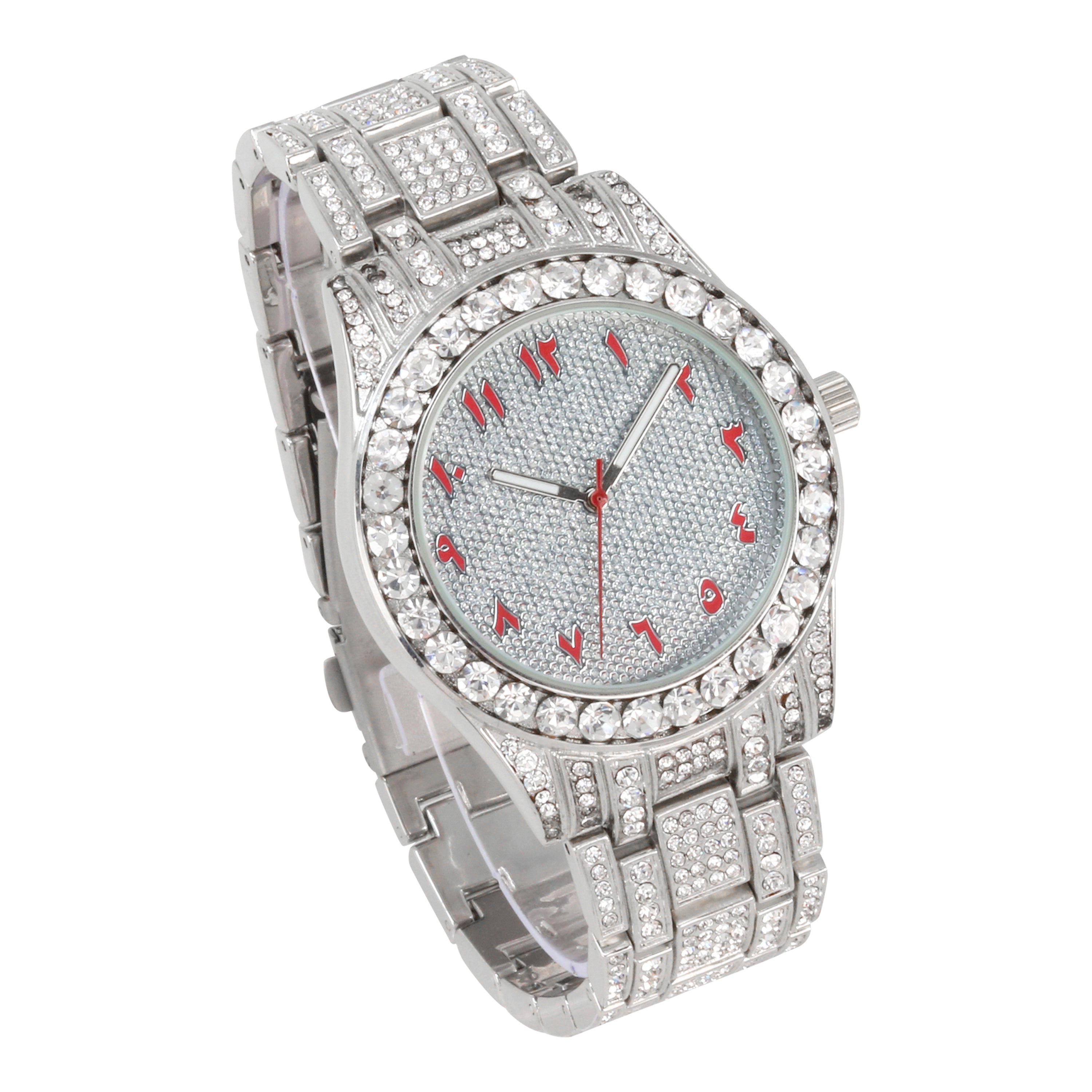 Men's Round Iced Out Watch 40mm Silver - Arab Dial