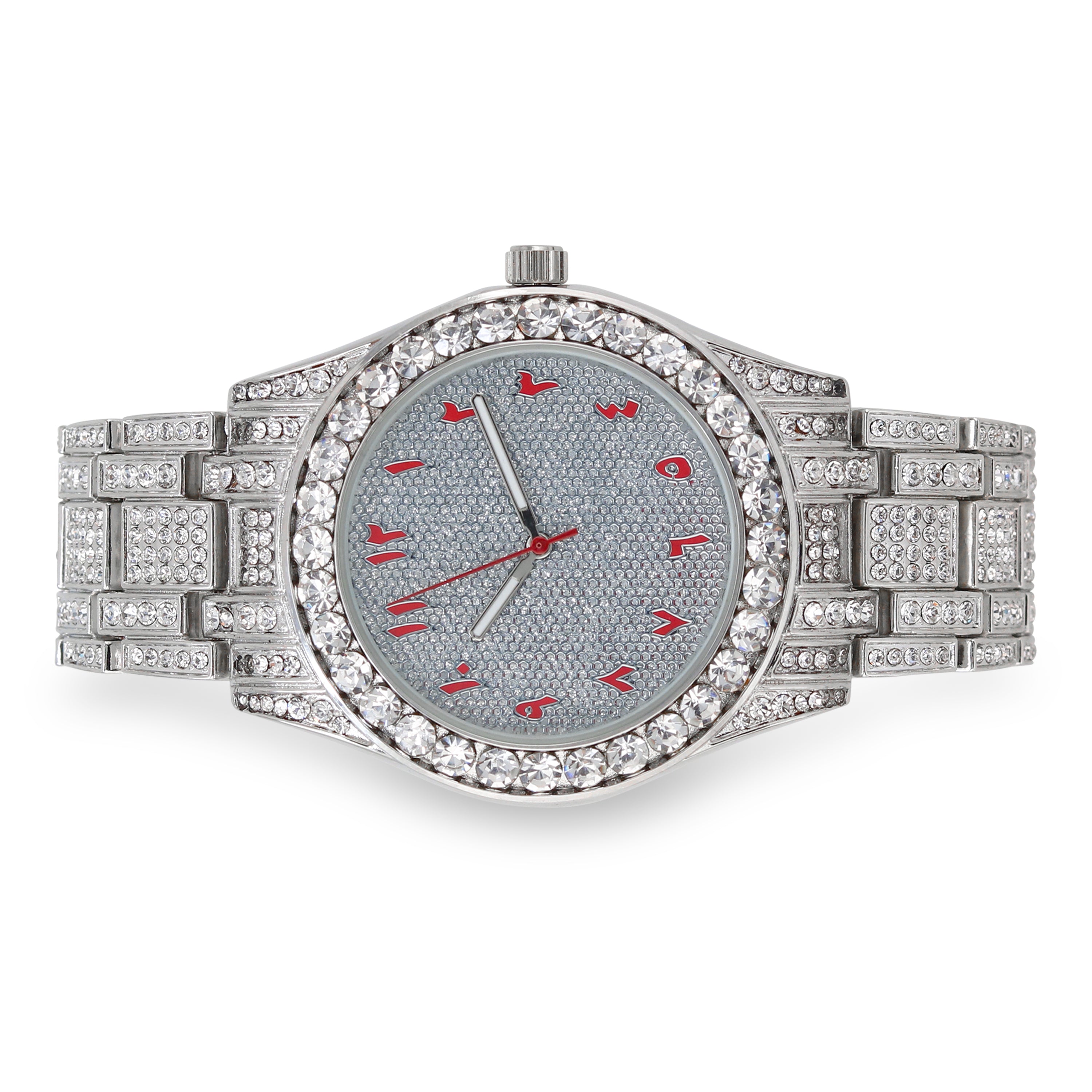 Men's Round Iced Out Watch 40mm Silver - Arab Dial